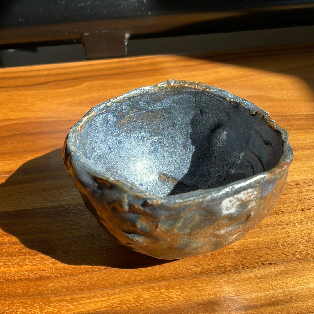 Dark blue, periwinkle & rust small bowl - unknown local artist