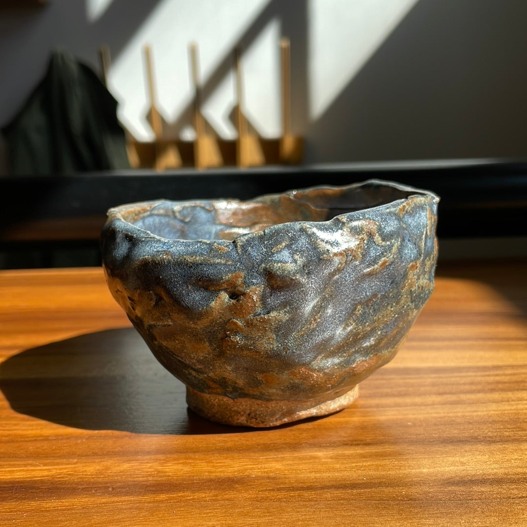 Dark blue, periwinkle & rust small bowl - unknown local artist
