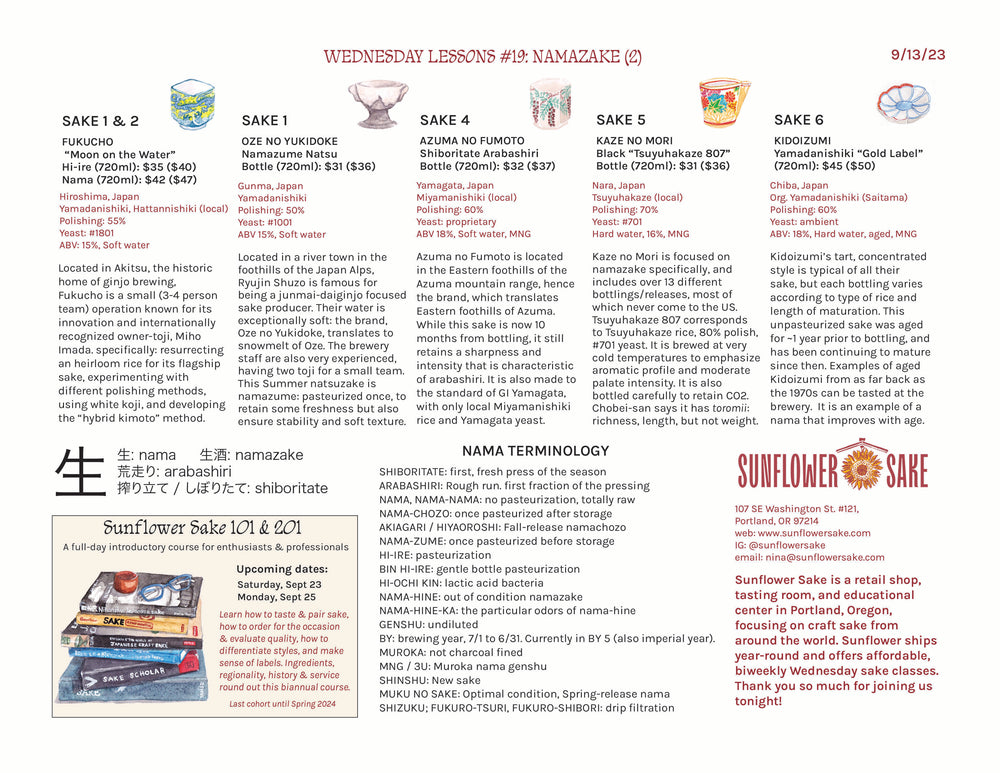 Wednesday Lessons #19: Namazake (2) — the printed sheet