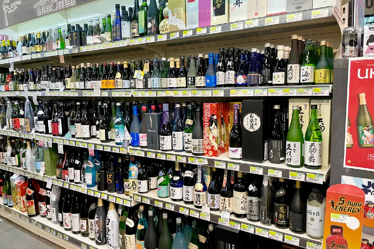 The sake shelves at H-Mart in Portland Oregon