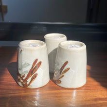 Load image into Gallery viewer, Set of 3 vintage ivory Mashiko-ware ochoko with flower detail
