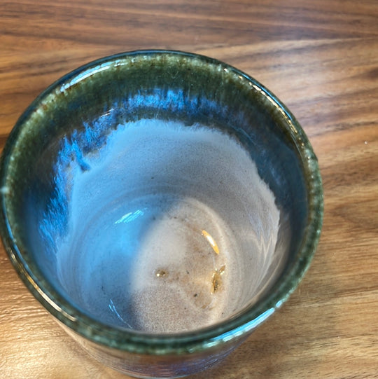 Vintage blue glazed yunomi, Hokkaido artist