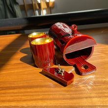 Load image into Gallery viewer, Celebratory lacquered gold and red bamboo set: 1 tokkuri and 2 ochoko
