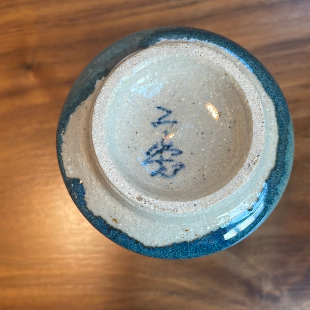 Vintage blue glazed yunomi, Hokkaido artist