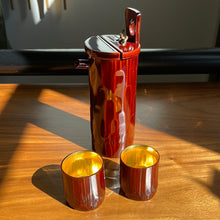 Load image into Gallery viewer, Celebratory lacquered gold and red bamboo set: 1 tokkuri and 2 ochoko

