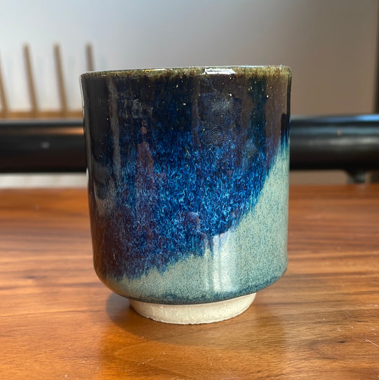 Vintage blue glazed yunomi, Hokkaido artist