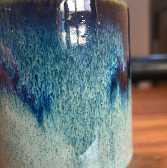 Vintage blue glazed yunomi, Hokkaido artist