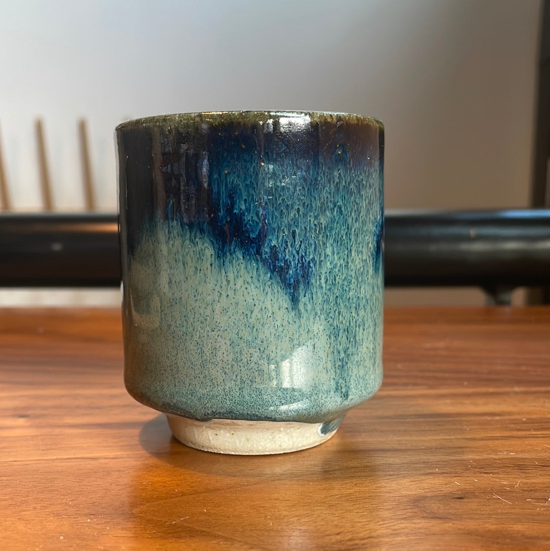 Vintage blue glazed yunomi, Hokkaido artist