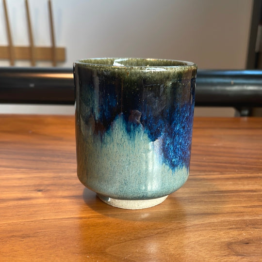 Vintage blue glazed yunomi, Hokkaido artist