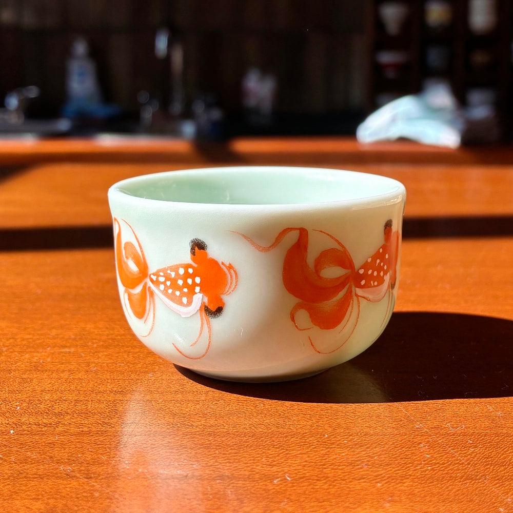 Hand-painted goldfish ochoko, Japan vintage