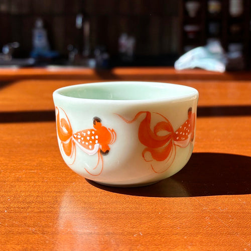 Hand-painted goldfish ochoko, Japan vintage