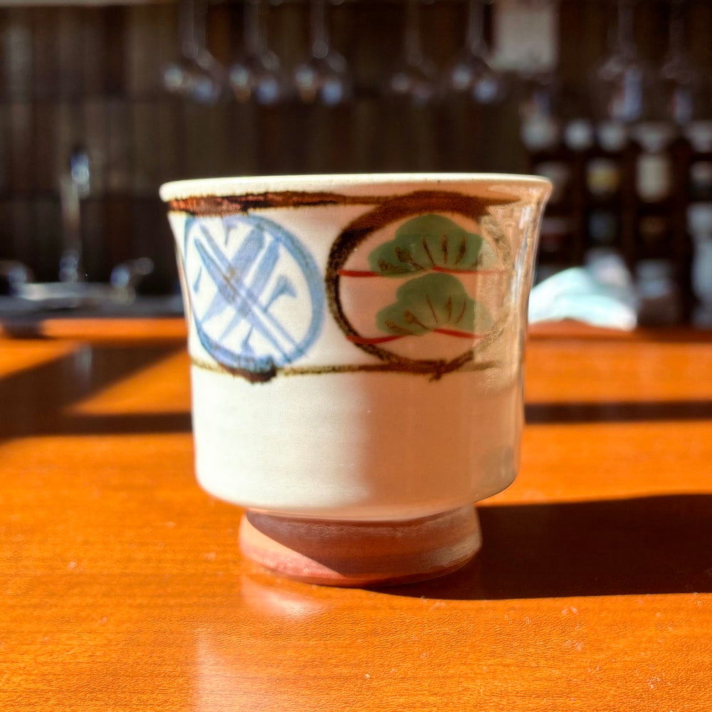Footed, hand-painted yunomi, Japan vintage