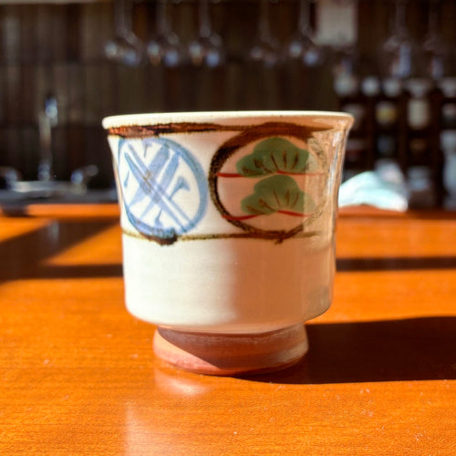 Footed, hand-painted yunomi, Japan vintage