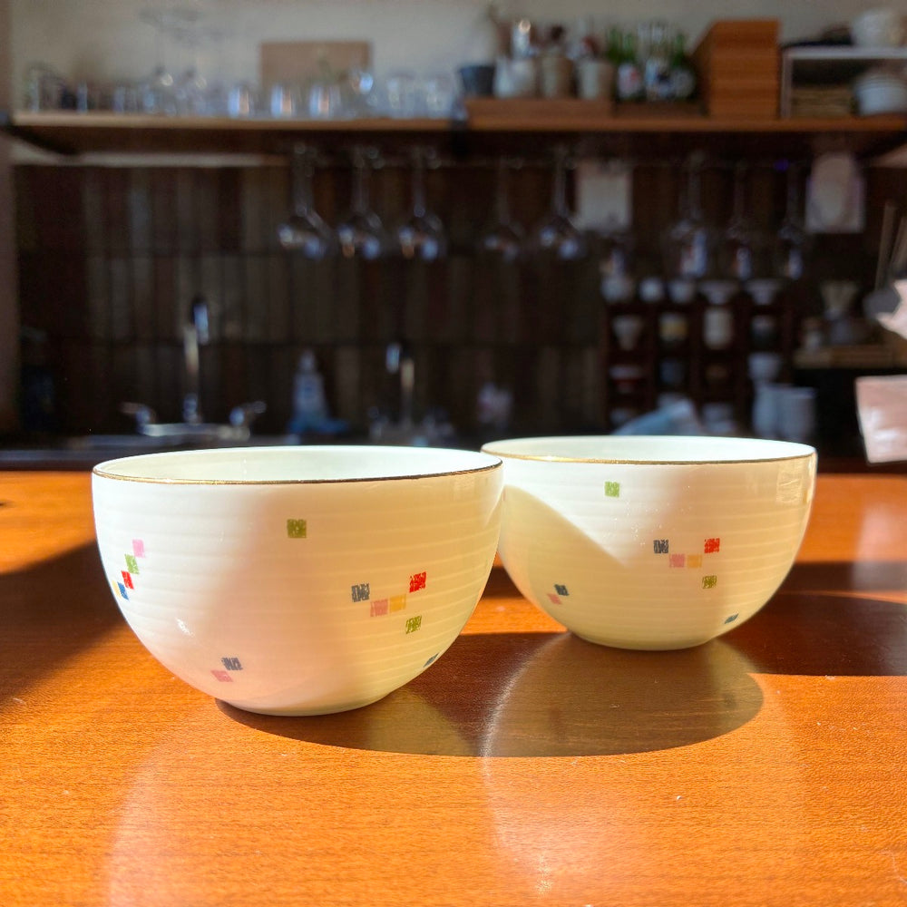 Pop-retro confetti yunomi/small bowls, Japan vintage