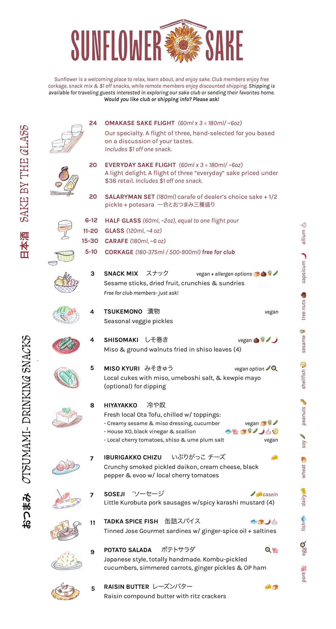 At the bar — current menu