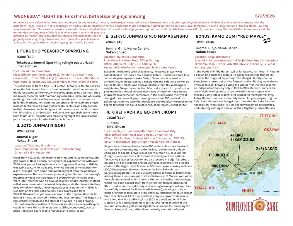 Wednesday Flight #8: Hiroshima: Birthplace of Ginjo Brewing — the printed sheet