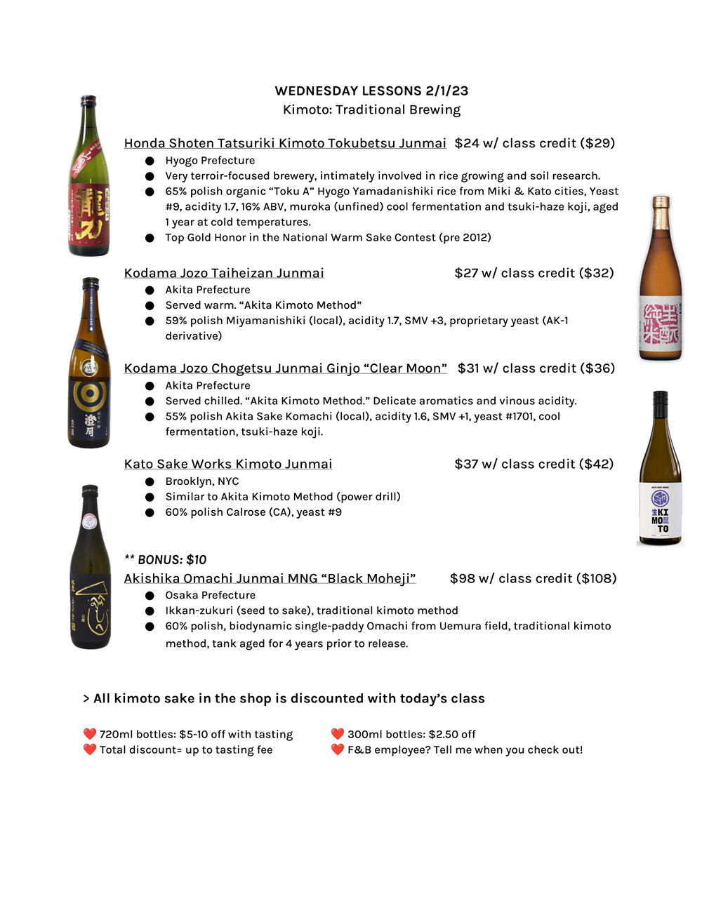 Wednesday Lessons 2/1/23 Kimoto: Traditional Brewing — the printed sheet