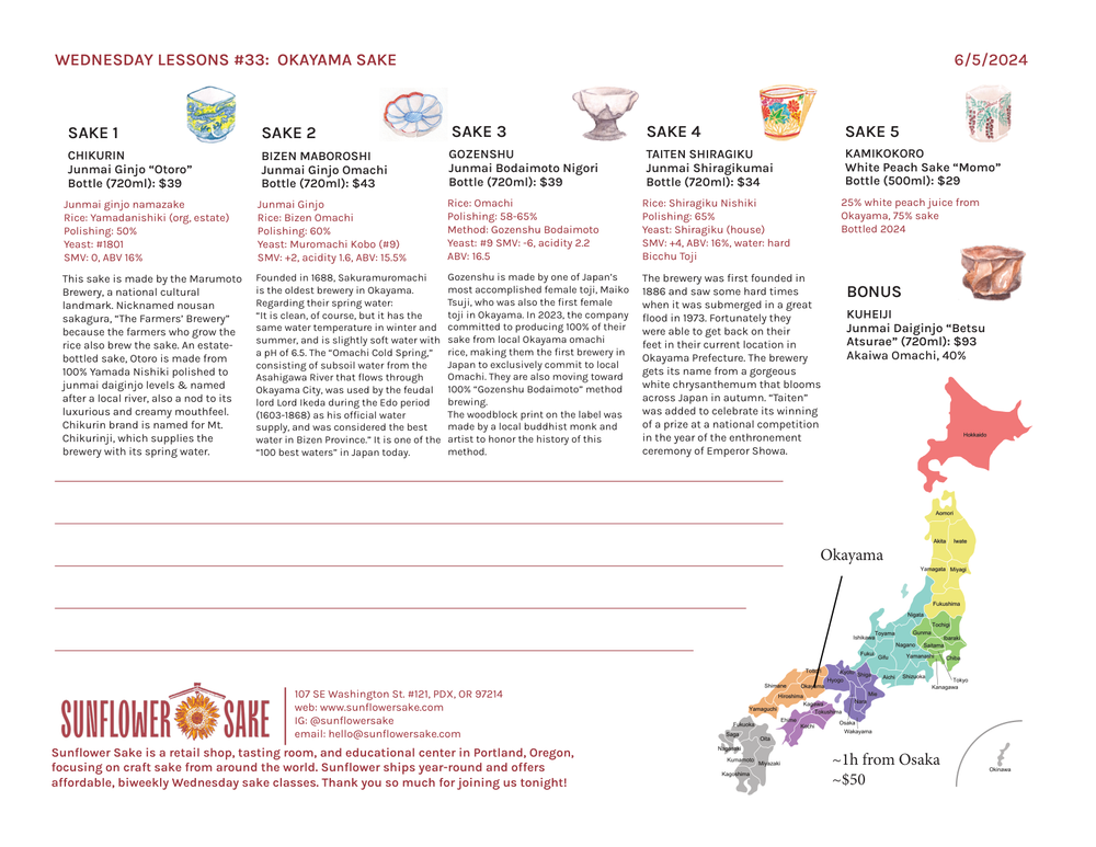 Wednesday Lessons #33: Okayama Sake — the printed sheet