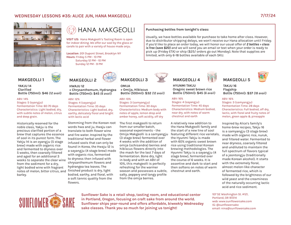 Wednesday Lessons #35: Alice Jun, Hana Makgeolli — the printed sheet