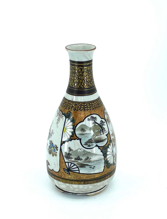 Kutani-ware porcelain tokkuri with fine scenic detail, vintage